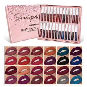 24-Piece Waterproof Matte Lipstick and Gloss Set for All-Day Wear