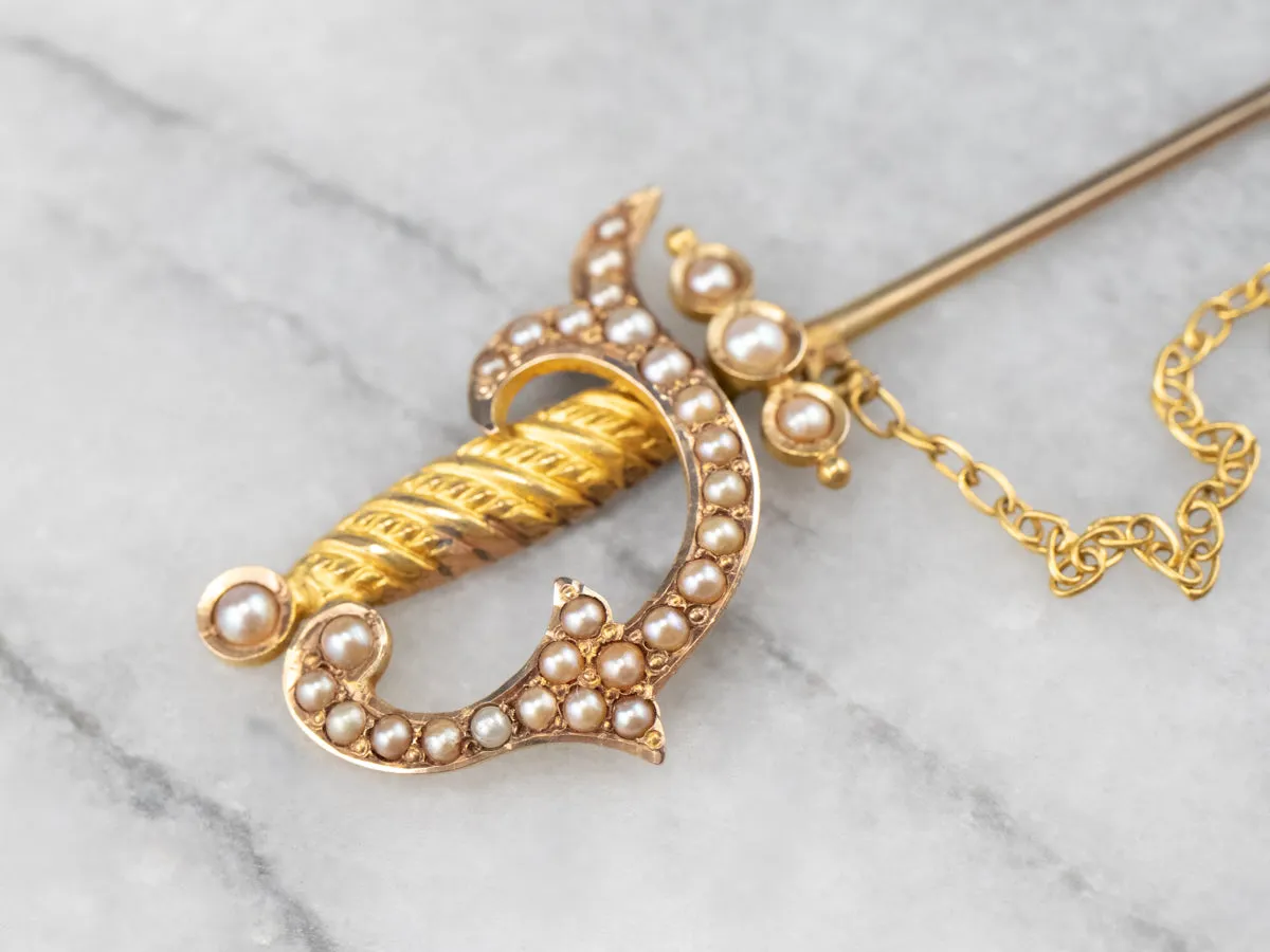 Antique Sword Seed Pearl Stick Pin