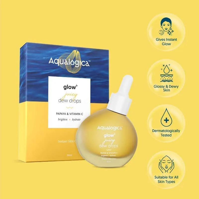 Aqualogica Glow  Juicy Dew Drops Illuminating Serum for Instant Glow for Men & Women - with Papaya & Vitamin C -For Glowing, Oily & Dry Skin 30ml