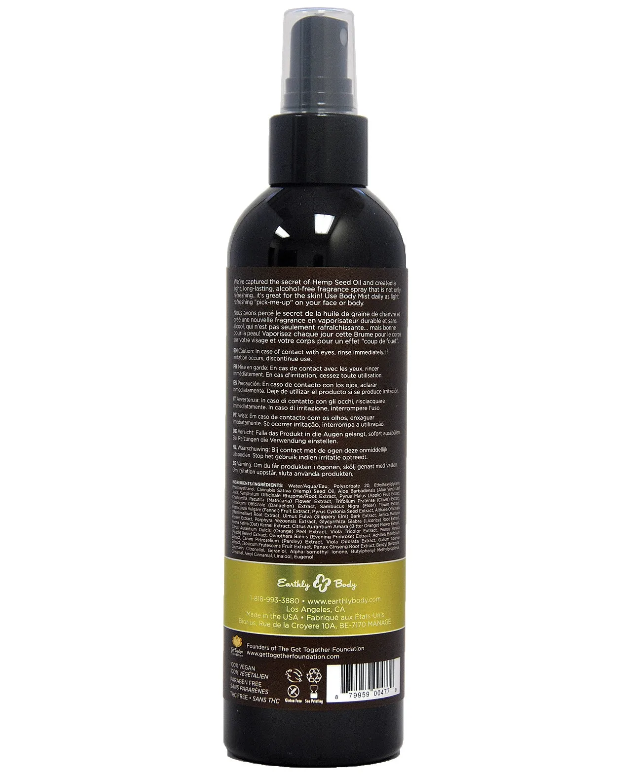 Earthly Body Hemp Seed Moisturizing Body Mist Nag Champa 8 fl oz