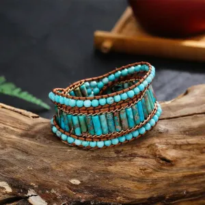 Handmade Turquoise Bead Leather Bracele