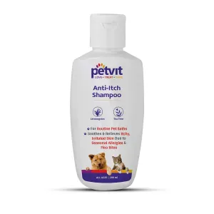 Petvit Anti Itch Shampoo with Tea Tree Oil & Lemon Grass Oil | for All Breed Dogs/Cats Helps with rashes,Ticks,Fleas - 200ml