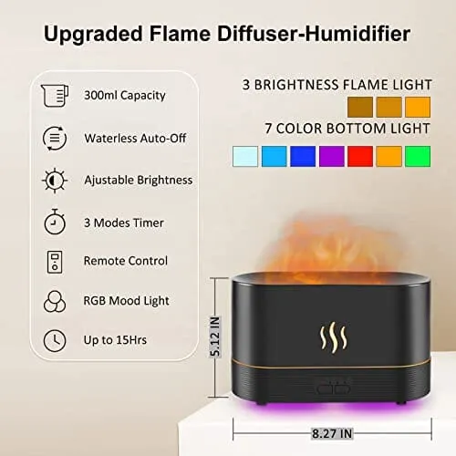 PLWMax™ 300ml 7 Colors 3D Flame Mist Essential Oil Diffuser: Aroma Air Humidifier