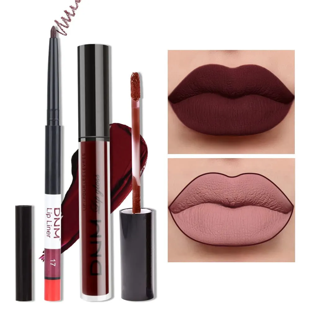 Ruby Red Matte Lip Liner and Lipstick Duo Set with 24-Hour Waterproof Formula