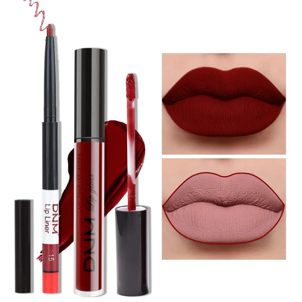 Ruby Red Matte Lip Liner and Lipstick Duo Set with 24-Hour Waterproof Formula