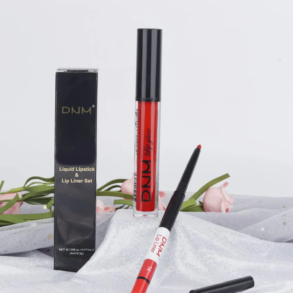 Ruby Red Matte Lip Liner and Lipstick Duo Set with 24-Hour Waterproof Formula