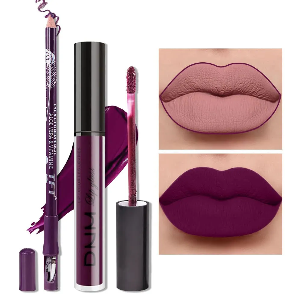 Ruby Red Matte Lip Liner and Lipstick Duo Set with 24-Hour Waterproof Formula