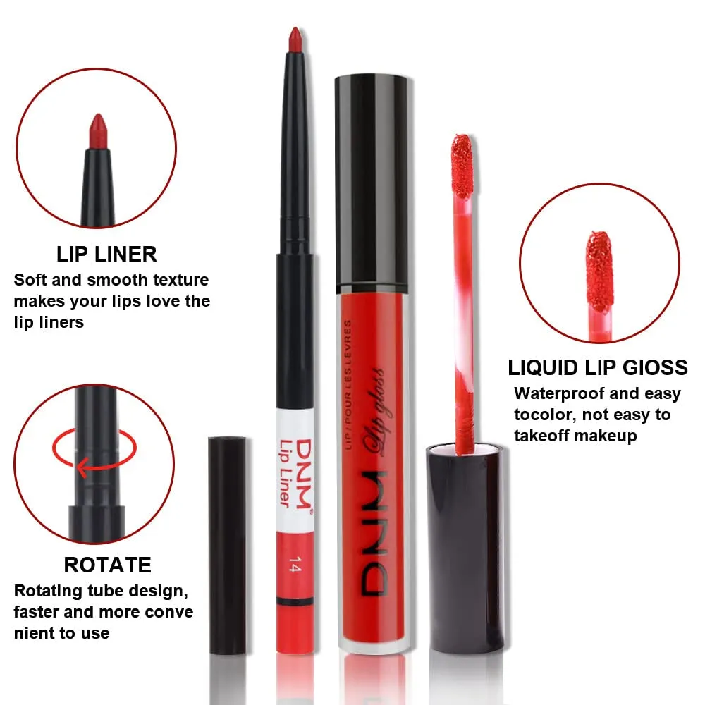 Ruby Red Matte Lip Liner and Lipstick Duo Set with 24-Hour Waterproof Formula