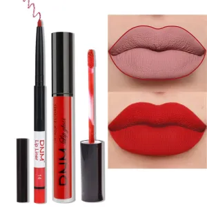 Ruby Red Matte Lip Liner and Lipstick Duo Set with 24-Hour Waterproof Formula