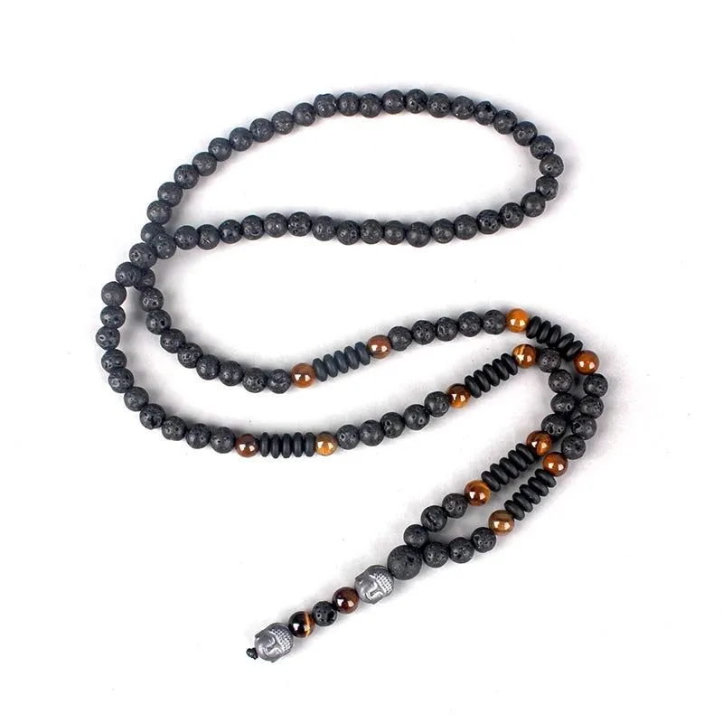 Tiger's Obsidian 108 Mala Beads Necklace