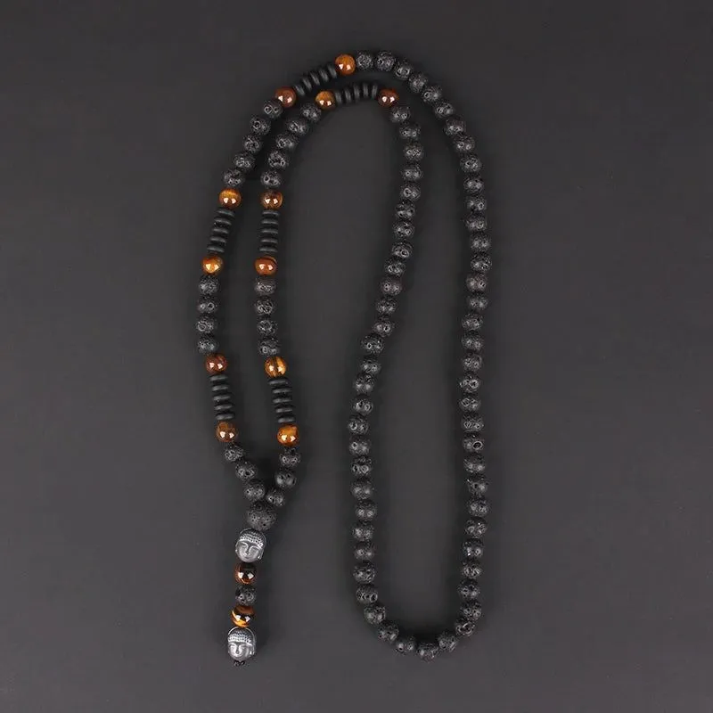 Tiger's Obsidian 108 Mala Beads Necklace