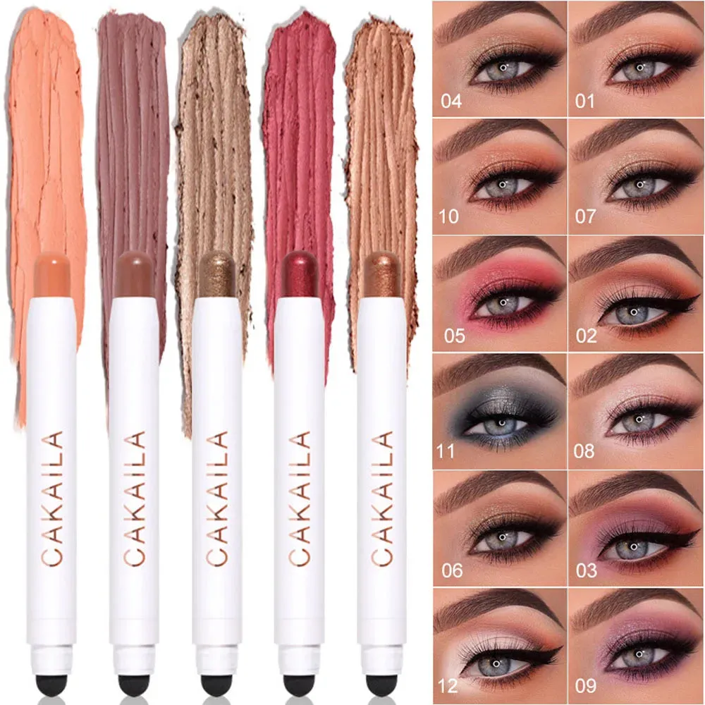 Toleet Christmas Thanksgiving gifts Winter Makeup Ideas Waterproof Diamond Glitter Eyeshadow Pencil Lasting Lying Silkworm Highlighter Pen Eye Makeup White Double Head Eye Shadow Stick